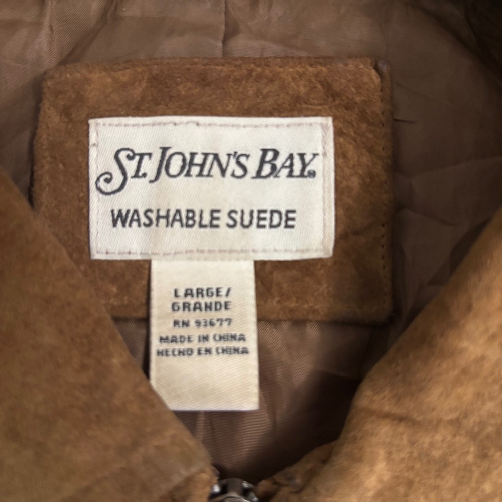 St Johns Bay Washable Suede Jacket Womens Large Tan Brown Full Zip RN93677 - Picture 2 of 4
